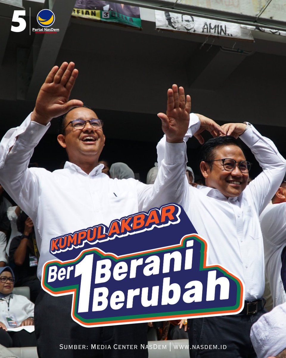 NasDem's tweet photo. Kumpul Akbar #Ber1BeraniBerubah pasangan calon presiden dan wakil presiden nomor urut 1 Anies Baswedan-Muhaimin Iskandar yang digelar di Jakarta International Stadium (JIS), Jakarta Utara, Sabtu (10/2/2024). 

Jutaan pendukung pasangan AMIN tumpah ruah memenuhi stadion JIS dan area sekitarnya untuk menyambut perubahan. 

𝐈𝐭'𝐬 𝐓𝐢𝐦𝐞 𝐑𝐞𝐬𝐭𝐨𝐫𝐚𝐬𝐢 𝐈𝐧𝐝𝐨𝐧𝐞𝐬𝐢𝐚 🇮🇩

#ItsTime #PartaiNasDem #RestorasiIndonesia  #GerakanPerubahan
