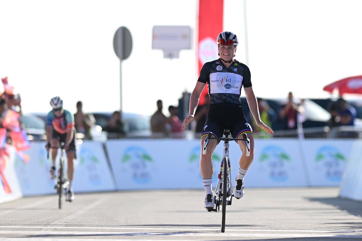 teamsdworx's tweet photo. WOW! 💥 What a triumphant moment for @LotteKopecky as she conquers Jebel Hafeet! 🏆✨ The World champion kicks off her season with a bang! 

“This is my first mountain victory ever. It’s crazy to win this one.”

📸 @GettySport

#wesparksuccess https://t.co/GpFyymr6sm