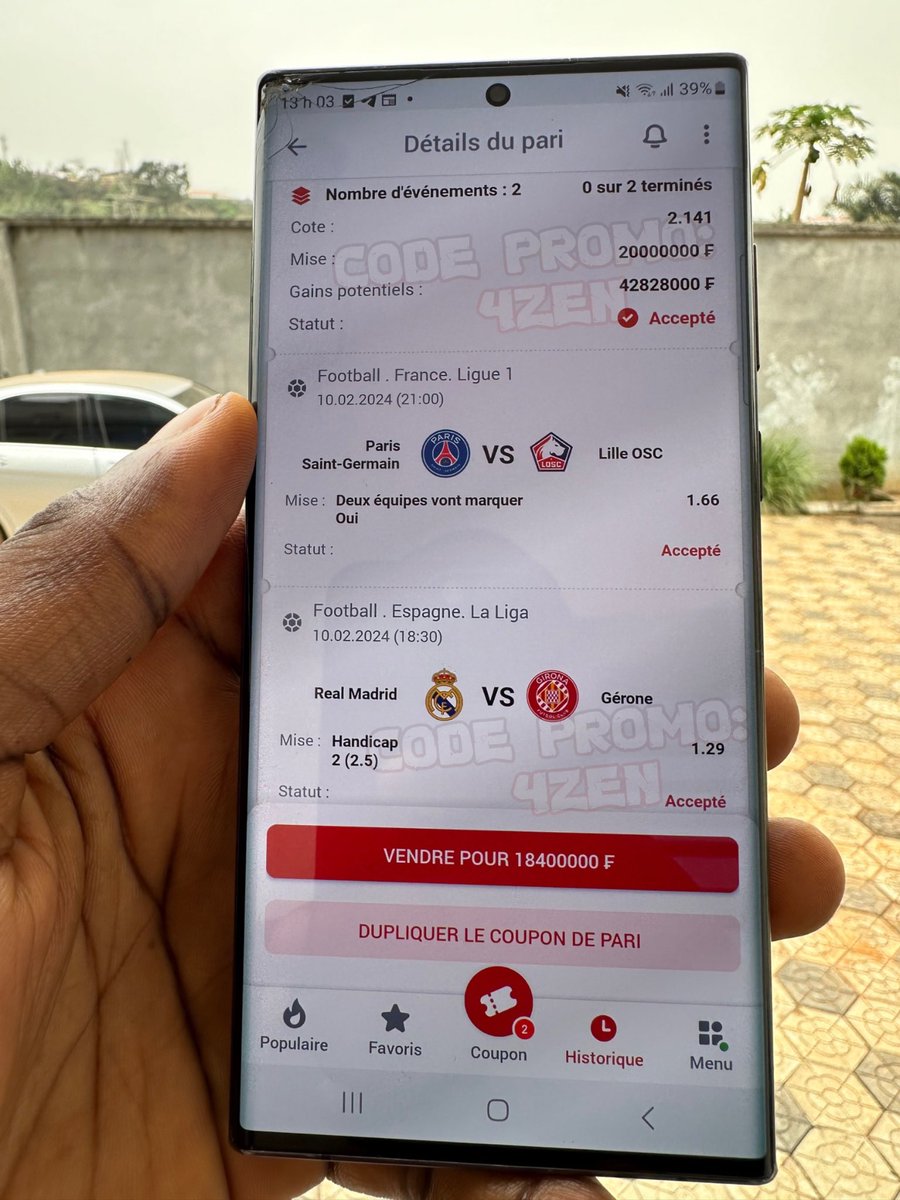 CONFIANCE DU JOUR DU PAPA PROPHÈTE NIMPAZOR ✊🔥.

Rien que le miel 🍯 du pronostic tellement bien analysé la team . 02 coupons dans lesquels on a 

1er coupon : PSG contre Lille OSC les deux équipes vont marquer, Réal Madrid Gérone Handicap 2(2.5)