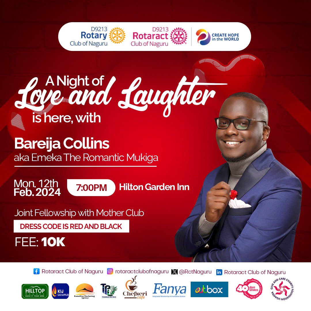 RctNaguru's tweet photo. Fellow hope creators,
Join us for a special Valentine's Day fundraiser on Monday, February 12th, 2024, @HiltonGardenInn Kamwokya.
your 10k fee participation will directly contribute to the impactful Musalaba Project. 
See you on Monday
#createasmile 
#Valentines2024 https://t.co/Lt3x41HqBi
