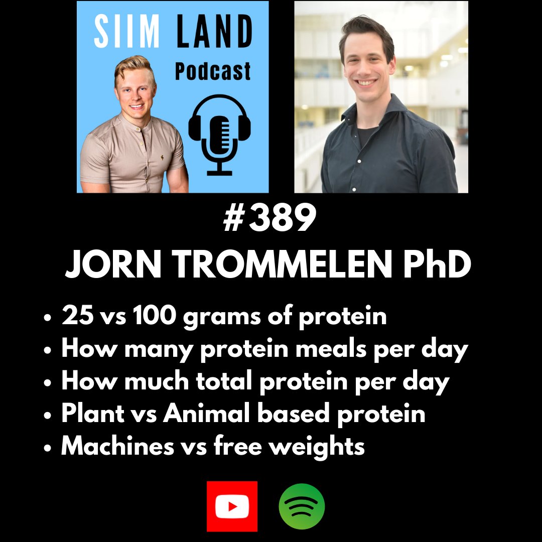 New podcast with @JornTrommelen We talk about the new study Jorn and his colleagues published about protein distribution Ingesting 25 vs 100 grams of protein after a workout Slow vs fast digesting proteins How many meals and how much protein per day youtu.be/1ycOrttPoiY