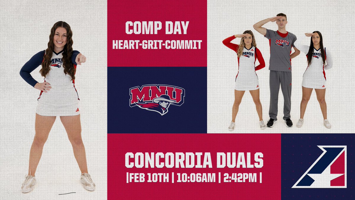 MNUCHEER_'s tweet photo. IT’S COMP DAY!
Today we compete at the Concordia Duals Competition at 10:06am and 2:42pm!
#FearTheNeer #committohit #HGC https://t.co/Id8krhoTel