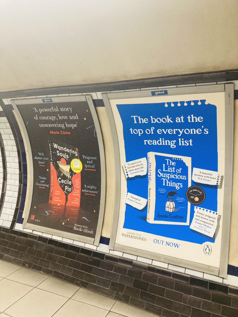 Had a little squeal when I spotted #TheListofSuspiciousThings ad at Clapham tube <a href="/ClaireBush1/">Claire</a>! And in v good company <a href="/jennieg_author/">Jennie Godfrey (updates only)</a> next door to lovely @CecilekvPin <a href="/HutchHeinemann/">Hutchinson Heinemann</a>