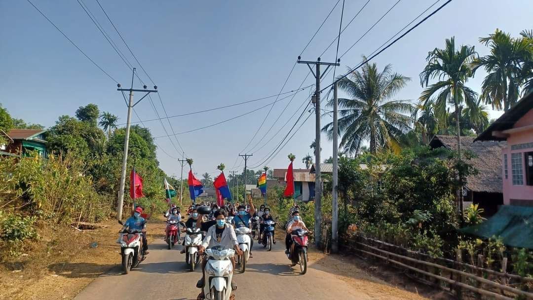 An anti-coup revolutionary protest somewhere in Tanintharyi region.  #2024Feb10Coup #FreedomFromFear #WhatsHappeningInMyanmar