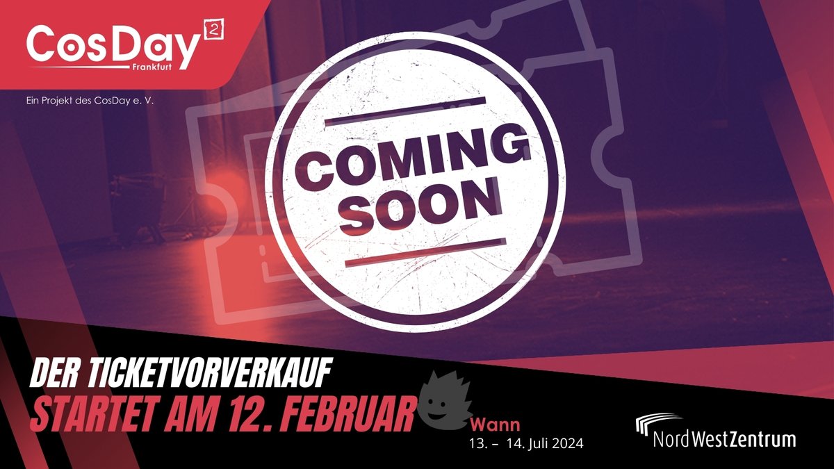 Achtung!⚠️ Der Ticketvorverkauf für den CosDay² 2024 startet am Montag den 12. Februar.

Behaltet unsere Website also gut im Auge. (Zu den ersten Zwanzig Tickets gibt es unser diesjähriges Sonderticket als Goodie dazu)😍

#cosday #cosday2024 #nwz #anime #manga #cosplay #frankfurt