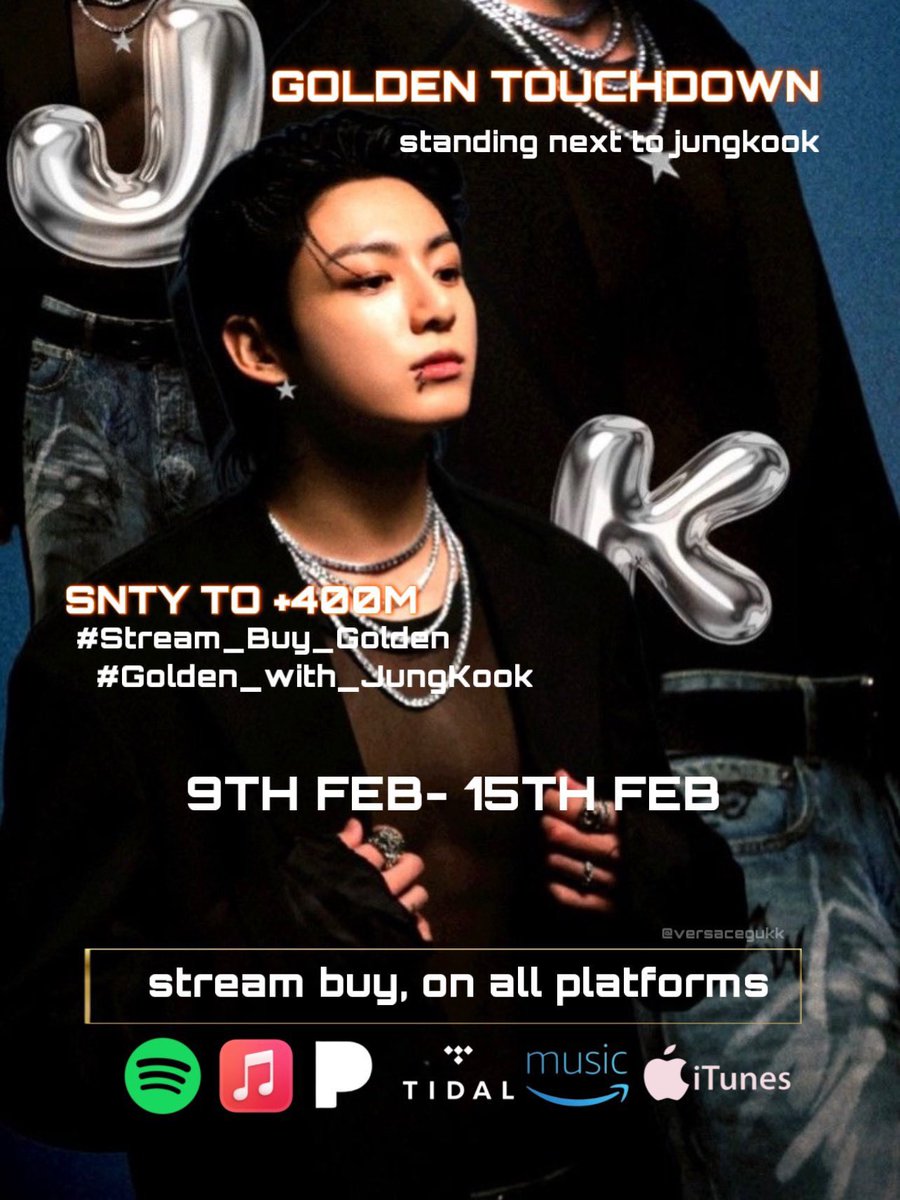 🥅 GOLDEN TOUCHDOWN 🥅 DAY 2 — STARTS NOW 🔥 choose your playlist, platform & drop screenshots 🙌 🎯 — 1k ss 💲 — $100 (if goal met) 🔗 — linktr.ee/goldenpopjeon SNTY TO 400M STANDING NEXT TO JUNGKOOK #Golden_With_Jungkook 🔥