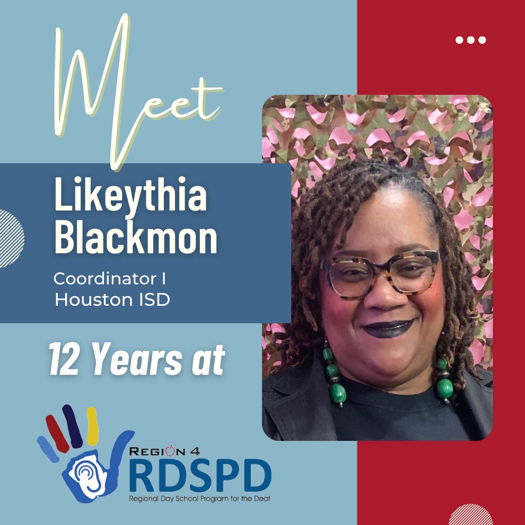 drmmccormick's tweet photo. Meet @LikeythiaB, #R4RDSPD Coordinator I, @HoustonISD: “One of the positives of being a part of the Region 4 RDSPD is the plethora of knowledge each team member possesses. This brings major benefits to our students.” #saturdayspotlight #staffshoutout #teamwork #collaboration https://t.co/8ENnexGBEy