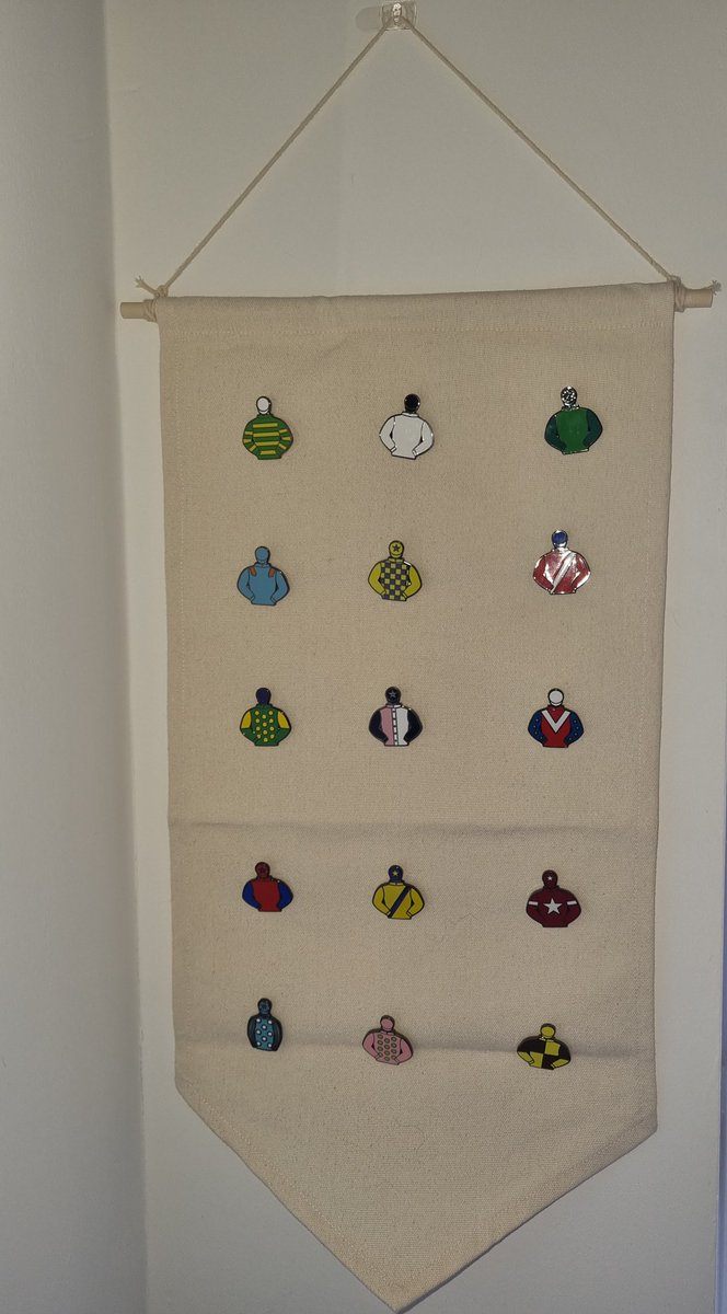 👏 Finally got round to putting the <a href="/HorseRacingPins/">Horse Racing Pins</a> up - looks great on the office wall!

👀 How many Cheltenham Festival winners will these silks combine for next month?