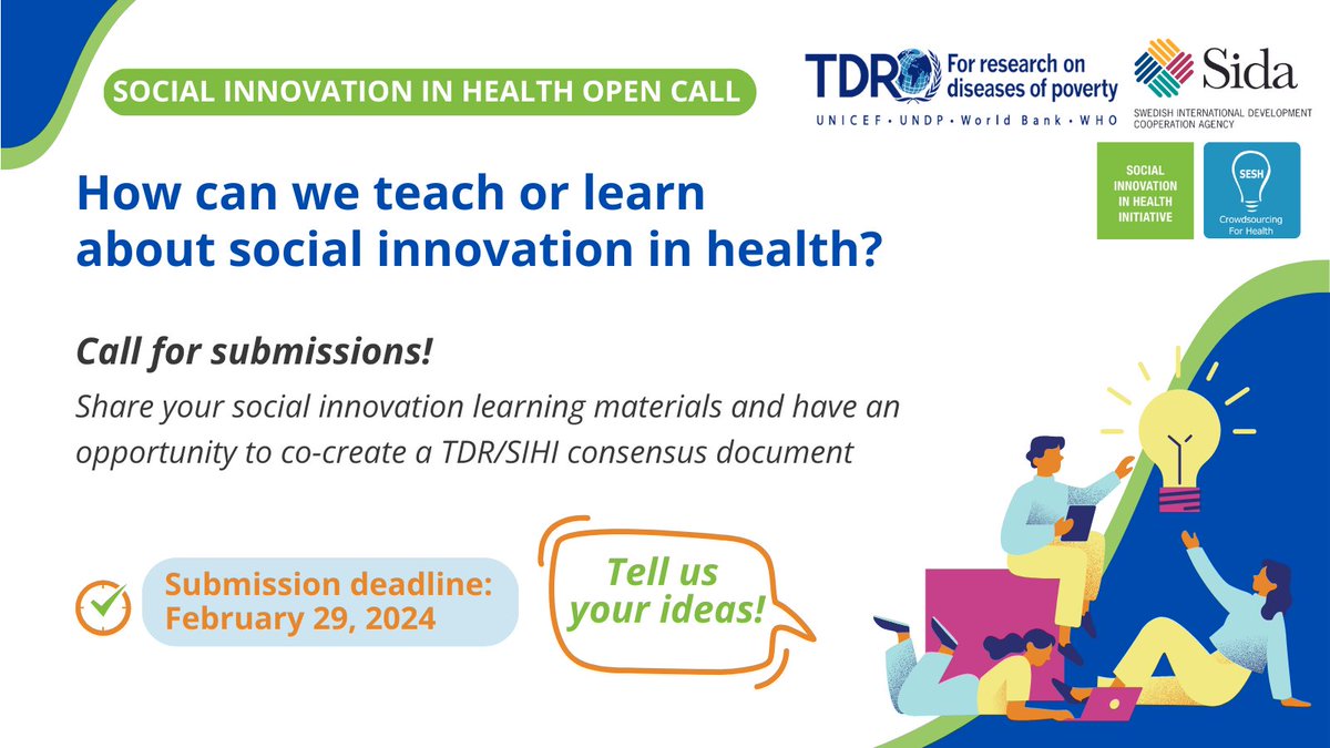 Do you learn or teach about social innovation in health? @SIHIGlobal is organizing an open call to identify learning competencies on social innovation in health. Tell us your ideas!Deadline 29 Feb. More information:seshglobal.org/social-innovat…