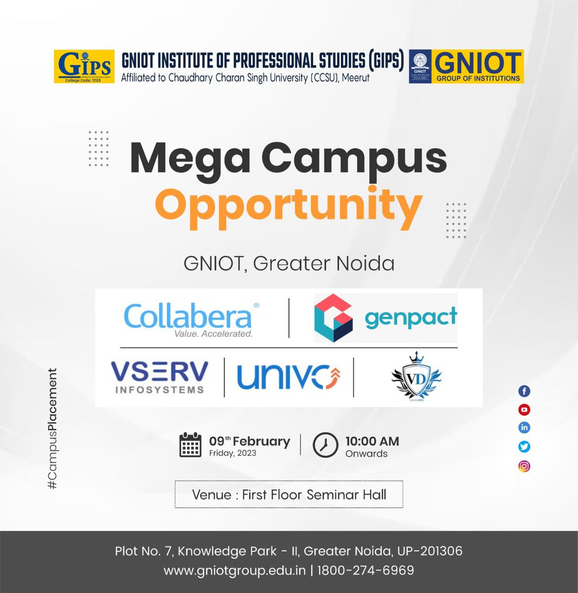 GNIOTCollege's tweet photo. ๐ Discover your path to success at our upcoming Mega Campus Drive Explore diverse opportunities with leading companies eager to connect with talented students like you.
#DiscoverSuccess #MegaCampusDrive #CareerOpportunities #TalentConnect #LaunchYourCareer #GNIOT https://t.co/TJWussNKdR