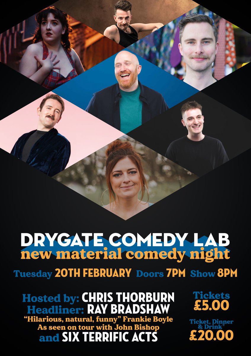 DRYGATE COMEDY LAB is back 20th February! With RAY BRADSHAW (Tour support for John Bishop & Frankie Boyle) and new material by Kathleen Hughes Martin James Sam Lake Daniel Petrie Conor O’Toole Susan Riddell Hosted by Chris Thorburn (BBC The Now Show) 🎟️ skiddle.com/e/37886377
