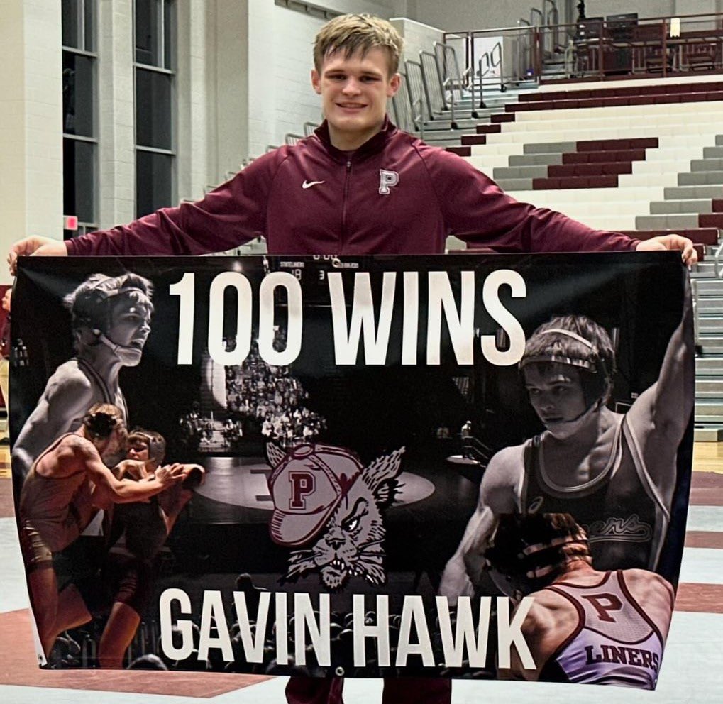 GardenStateHSW's tweet photo. Congratulations to @PHSStateliners Gavin Hawk on his 100th career win. #gshsw #wchsw #njwrestling https://t.co/OM0gKU24po
