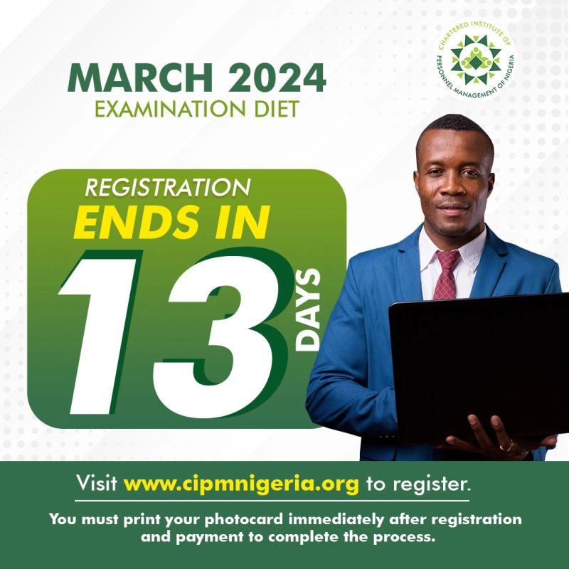 danielnwodi's tweet photo. 13 Days To Go!

Yet to register for the March 2024 examination diet?

Visit: https://t.co/XM3H8WE1ea to login to your portal to register now before it closes on February 23, 2024

The examination holds March 15 &amp; 16, 2024. https://t.co/Tehhjj3i27
