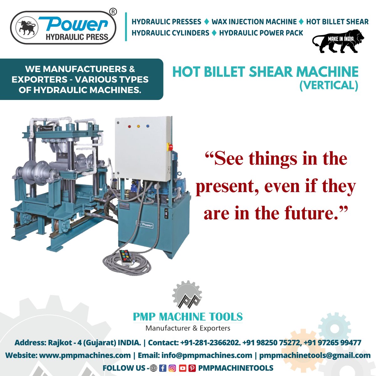 PmpMachineTools's tweet photo. Hot Billet Shear Machine

Visit Us On: https://t.co/Ptf7ceyyaH
PMP MACHINE TOOLS - RAJKOT
We Manufacturers &amp; Exporters - Various Types Of Hydraulic Machines.

#powerpress #Vertical #PmpMachineTools #digital #manufacturer #exporter #suppliers #RajkotPmp #Billetcutting #Waxpress https://t.co/tJgi2ehGXu