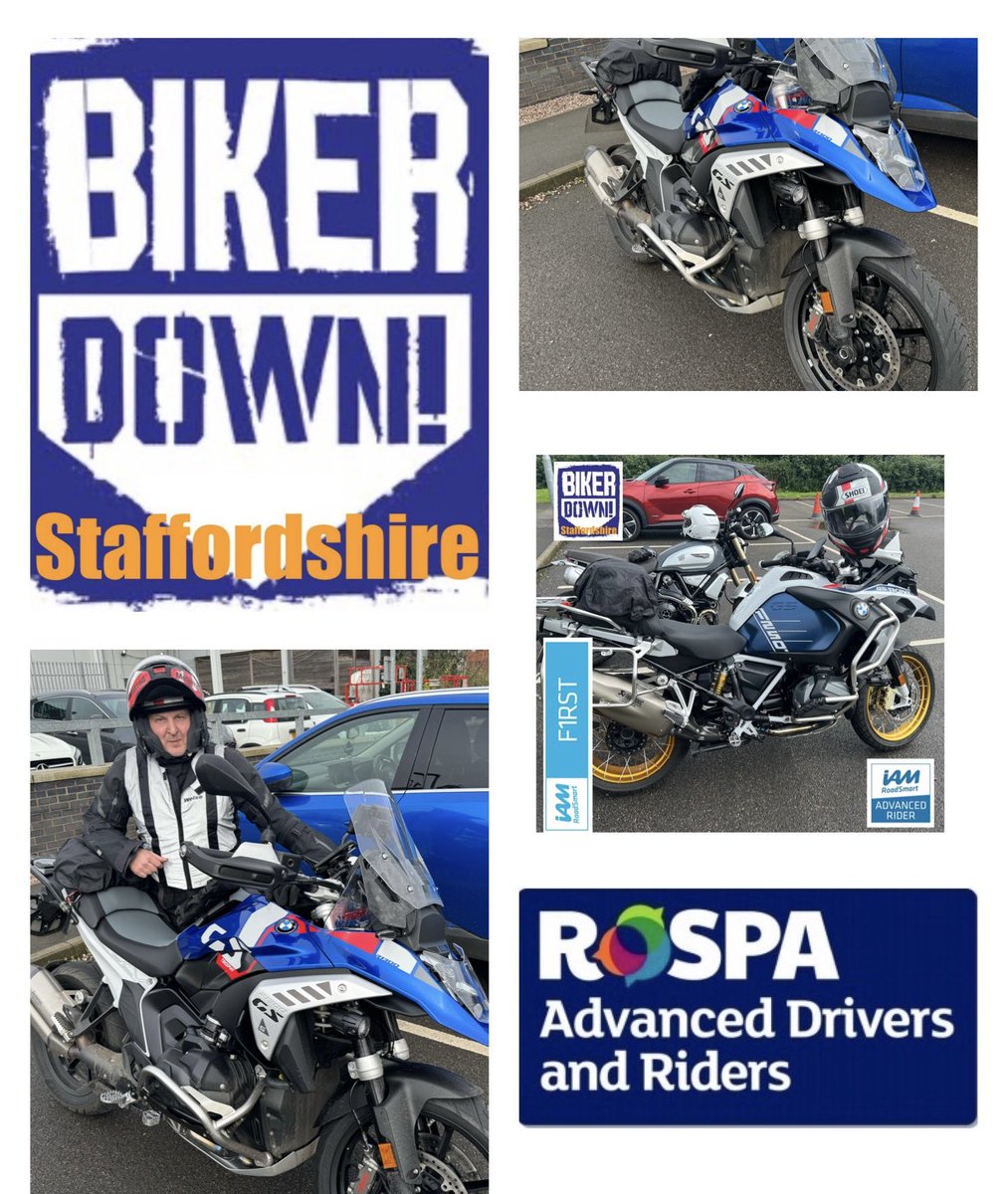 BikerDownStaffs's tweet photo. What a great way to start examining for 2024!
PJ sat his @IAMRoadSmart test last year achieving a First grade pass. 
Great to meet him, and his beautiful new @BMWMotorradUK again today for his @RoSPA test, he absolutely smashed it with a Gold Standard pass!
G🏍
#doingthedouble👏🏻 https://t.co/SzJ2XxUnxy