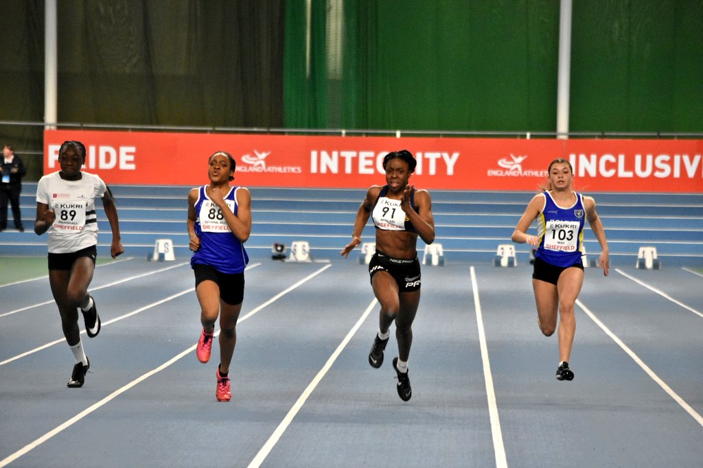 Aliyah Afolabi just outside her PB in taking the U15 60m final in 7.56. Celine Obinna-Alo gets second in a PB 7.58.