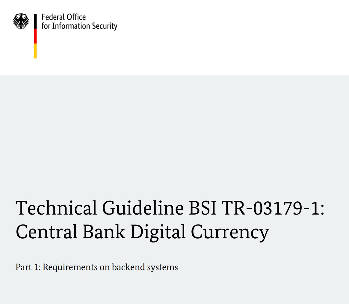NEW - German Federal Office for Information Security published the first part of the 'Technical Guideline' for digital central bank money. bsi.bund.de/SharedDocs/Dow…
