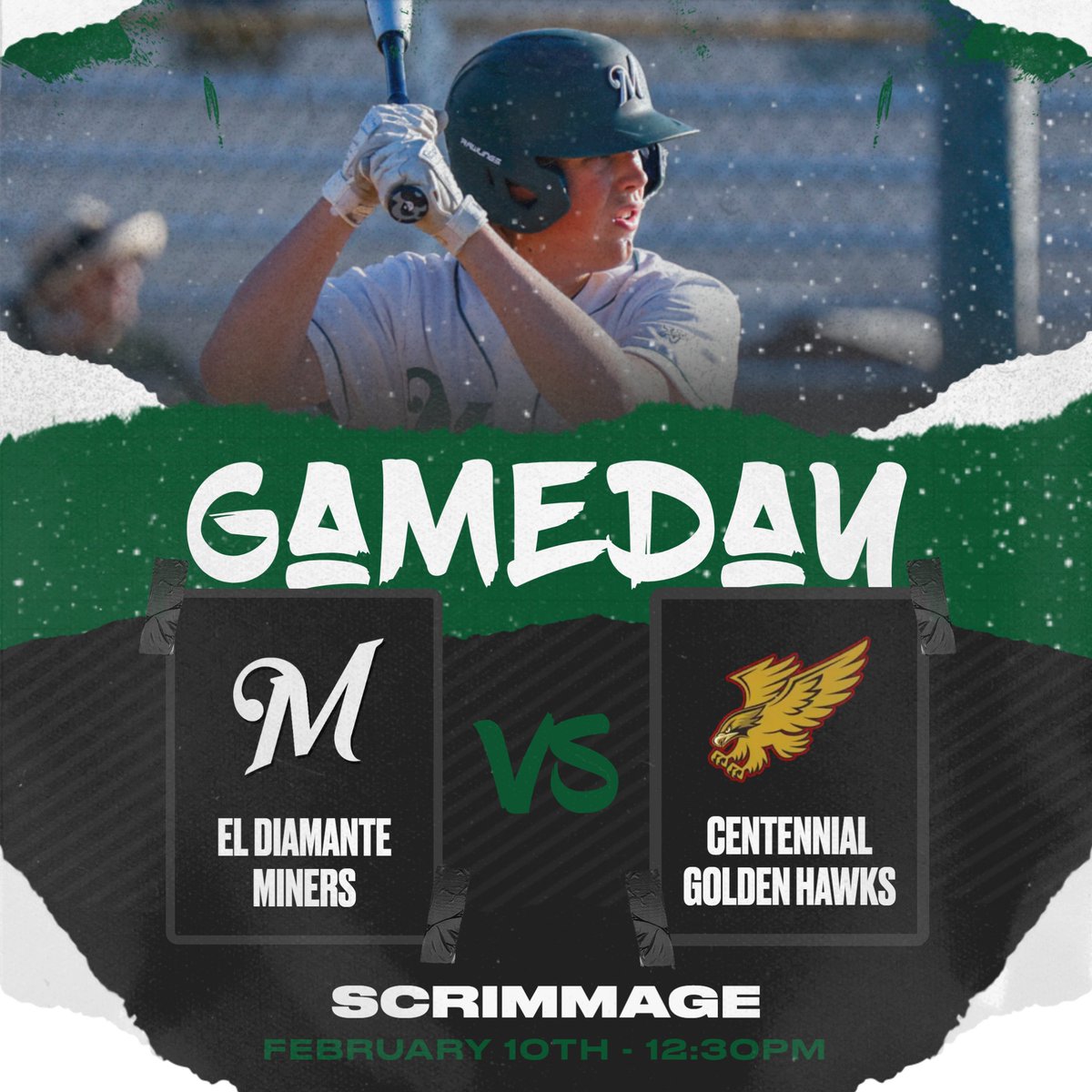 EDMinerBaseball's tweet photo. The Miners head to Bakersfield to take on the defending D1 Section Champion, Centennial Golden Hawks for a scrimmage. First pitch is scheduled for 12:30 PM. #ElDomination https://t.co/VoLhOuFUkS