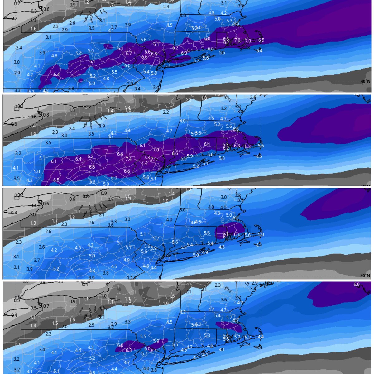 Here’s the impact to the Euro ensemble mean snowfall trend. More robust due to the slowing and a touch south as the track shifted south.