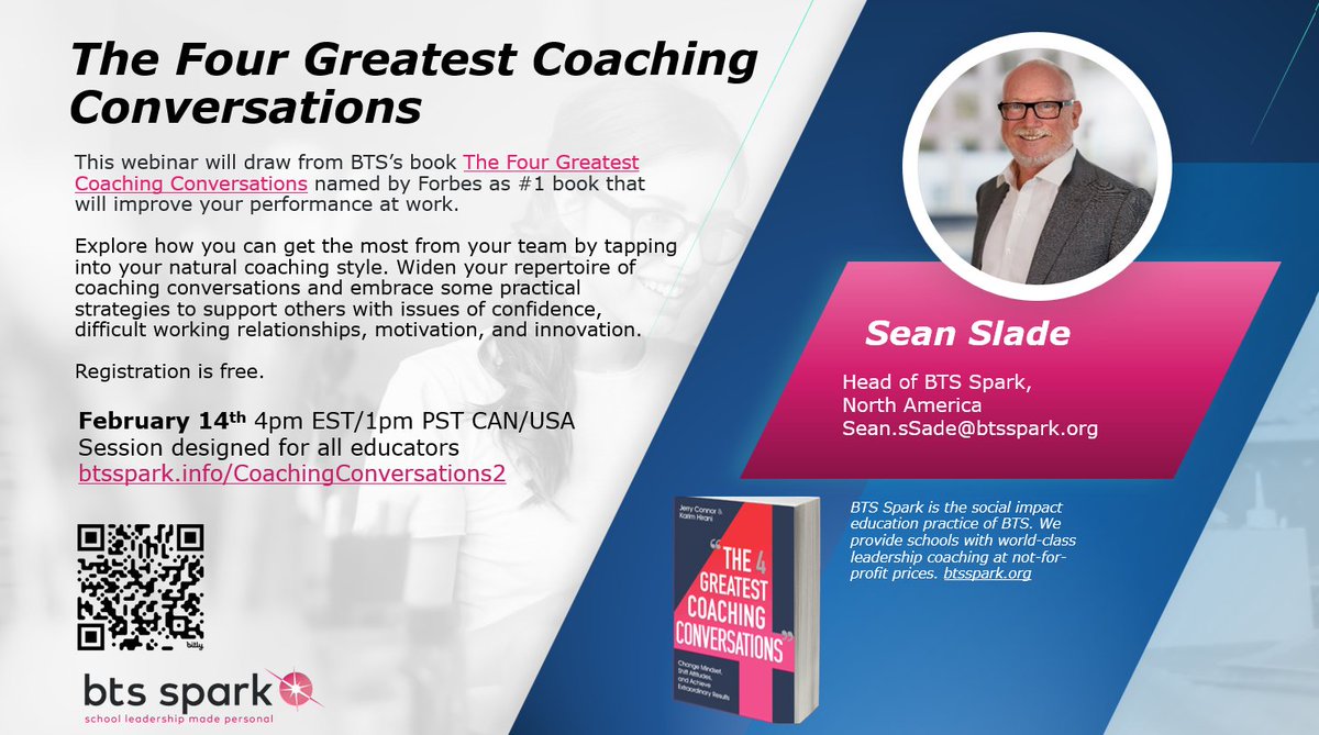 Join us tomorrow for our next webinar on The Four Greatest Coaching Conversations - Wed. 2/14 4pm EST/1pm PST reg at bts.zoom.us/webinar/regist…