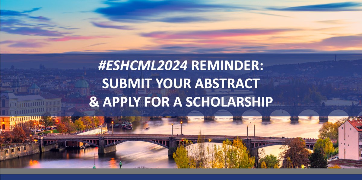 #ESHCML2024 REMEMBER TO SUBMIT YOUR ABSTRACT & APPLY FOR A SCHOLARSHIP!
More information here➡ bit.ly/3QXtyyU
26th John Goldman Conference on CML
Sept. 27-29, 2024 - Prague🇨🇿
Chairs: @GCC_Cortes @timhughesCML Daniela S. Krause
#ESHCONFERENCES  #ESHSCHOLARSHIPFUND #CMLsm