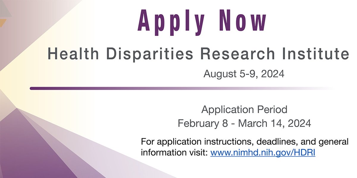 APPLY NOW! The 2024 Health Disparities Research Institute (HDRI) application period is now open. Don’t miss the chance to join this unique weeklong career development program on #MinorityHealth and #HealthDisparities research. Learn More: bit.ly/3vF2Enw #HDRI2024