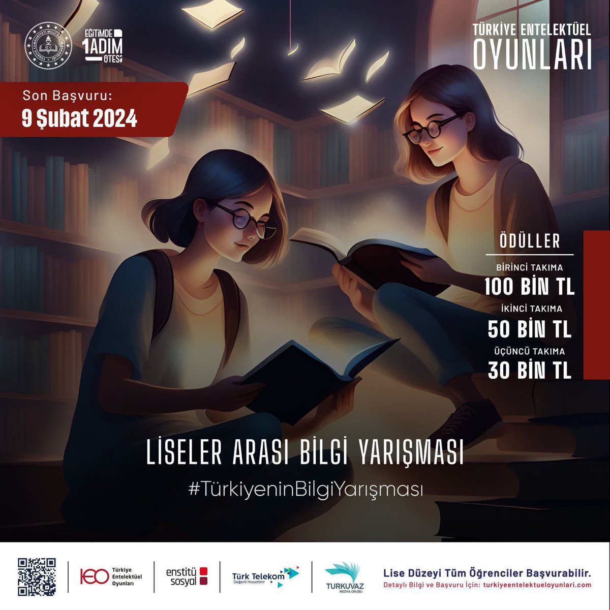 ismailemanet's tweet photo. Türkiye Entelektüel Oyunları Liseler Arası Bilgi Yarışması başlıyor!
 
• İki Kişiden Oluşan Ekibini Kur!
• Kitapları Oku!
• İlindeki Elemelere Katıl!
• İstanbul Finalinde Yarış!
• Büyük Ödülü Kazan!
 
Detaylı bilgi ve başvuru: https://t.co/SZoHmvkT0e
 
#LiselilerYarışıyor https://t.co/kTIIMUR9Ei