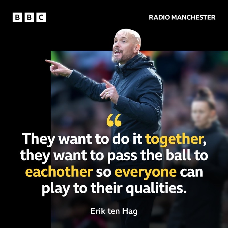 BBCRMsport's tweet photo. ⚽️ Eric ten Hag says his young players enjoy playing together 

👉 Kobbie Mainoo, Rasmus Højlund and Alejandro Garnacho have all impressed in previous weeks 

#MUFC #BBCPL
