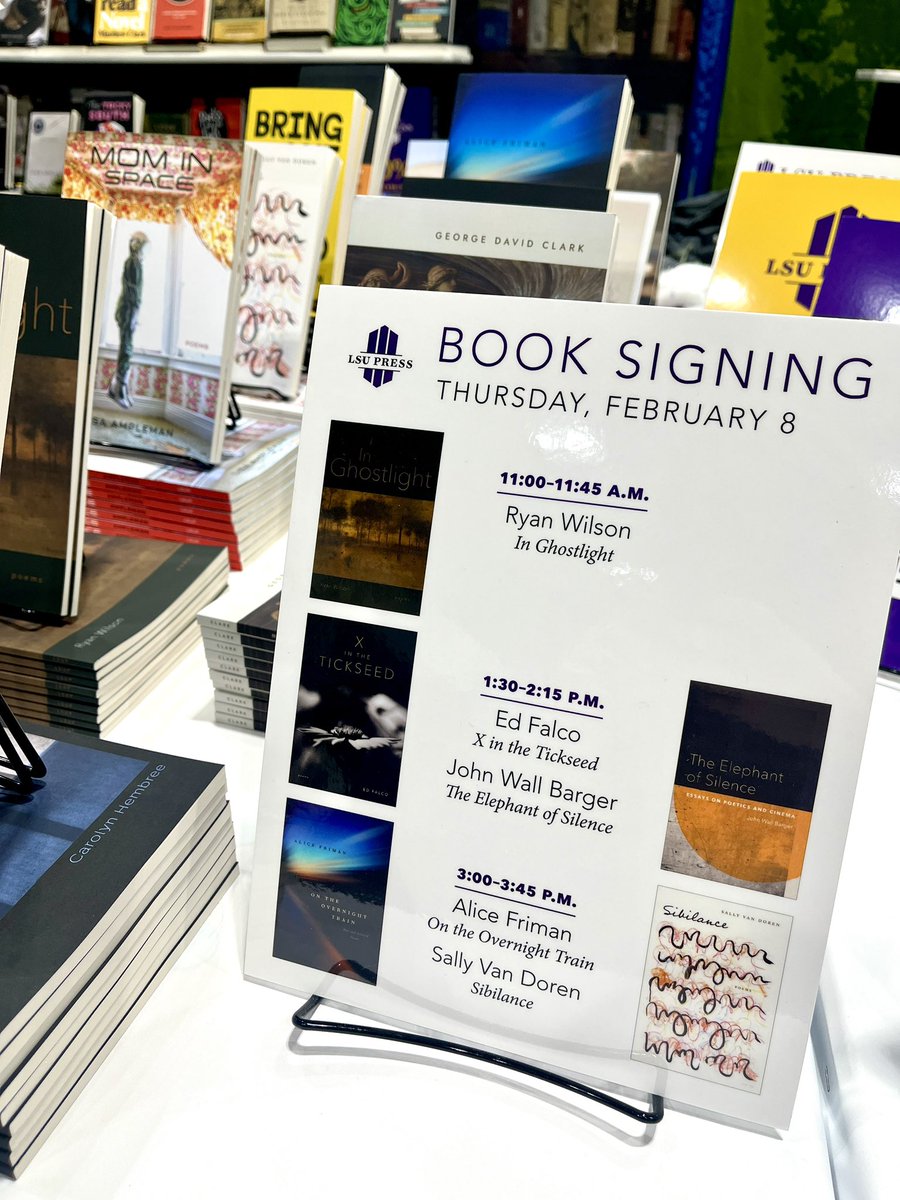 Our fabulous book signing schedule for today features @EdFalco, @johnwallbarger, Ryan Wilson, Sally Van Doren, and Alice Friman! Join us at booth 1745!