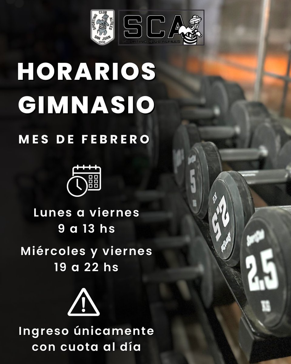 SCAlfiles's tweet photo. 🏋️ Estos son los horarios del gimnasio durante el mes de febrero. https://t.co/xCIB4AdOha