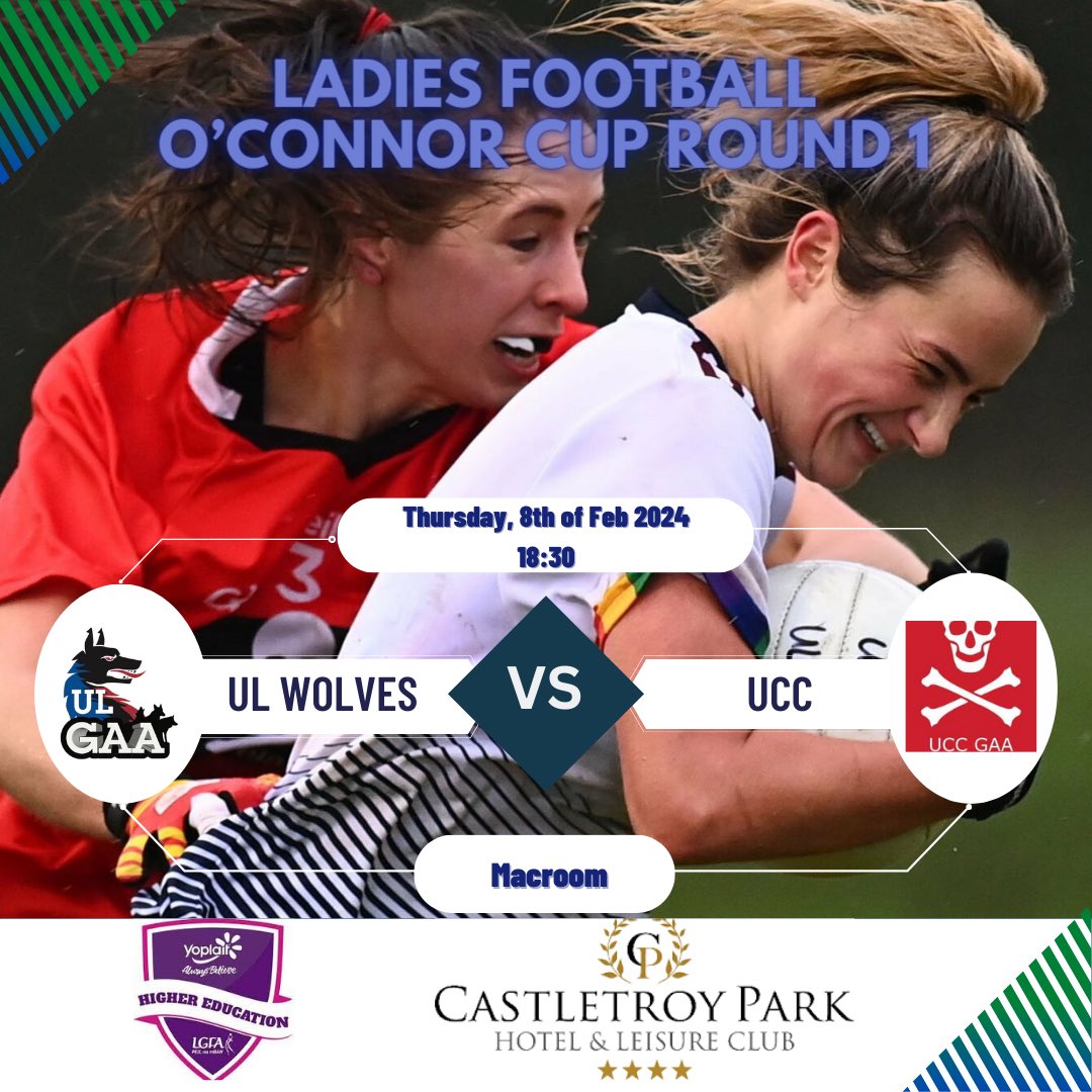 This evening, both Senior Football teams play crucial championship games!
Our Senior Ladies are Leeside for their O’Connor Cup opener, while the Men travel to Carlow seeking to reach another Sigerson Cup Final!
Stream and ticket details for Men’s game ⬇️

#BelongToThePack 🐺