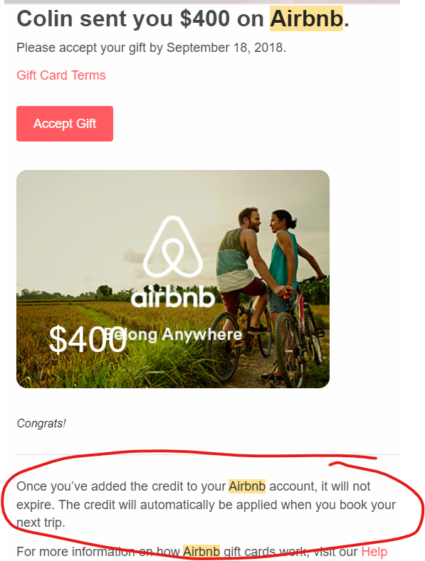 EaOwes's tweet photo. @Airbnb Why is your company  REPEATEDLY telling me my gift cards expired when I have an email that explicitly says "Once you've added the credit to your AirBNB account, it will not expire." You owe me $400 and I'm not going to stop until you send it. https://t.co/XcyfZn8IZb
