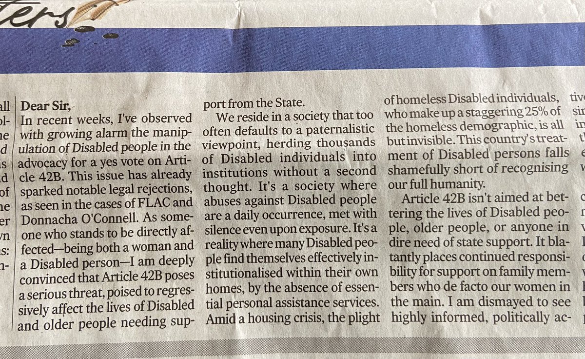 greenqueen1972's tweet image. Image: editor’s letter re concern about Disabled People excluded from debates while used in yes campaign &amp;amp; forced to #VoteNo42B as it denies protection of autonomy and rights. @TodaywithClaire @NewstalkFM @andreagilligan @greenparty_ie @FineGael @DisabledAcadem @DW_Ireland