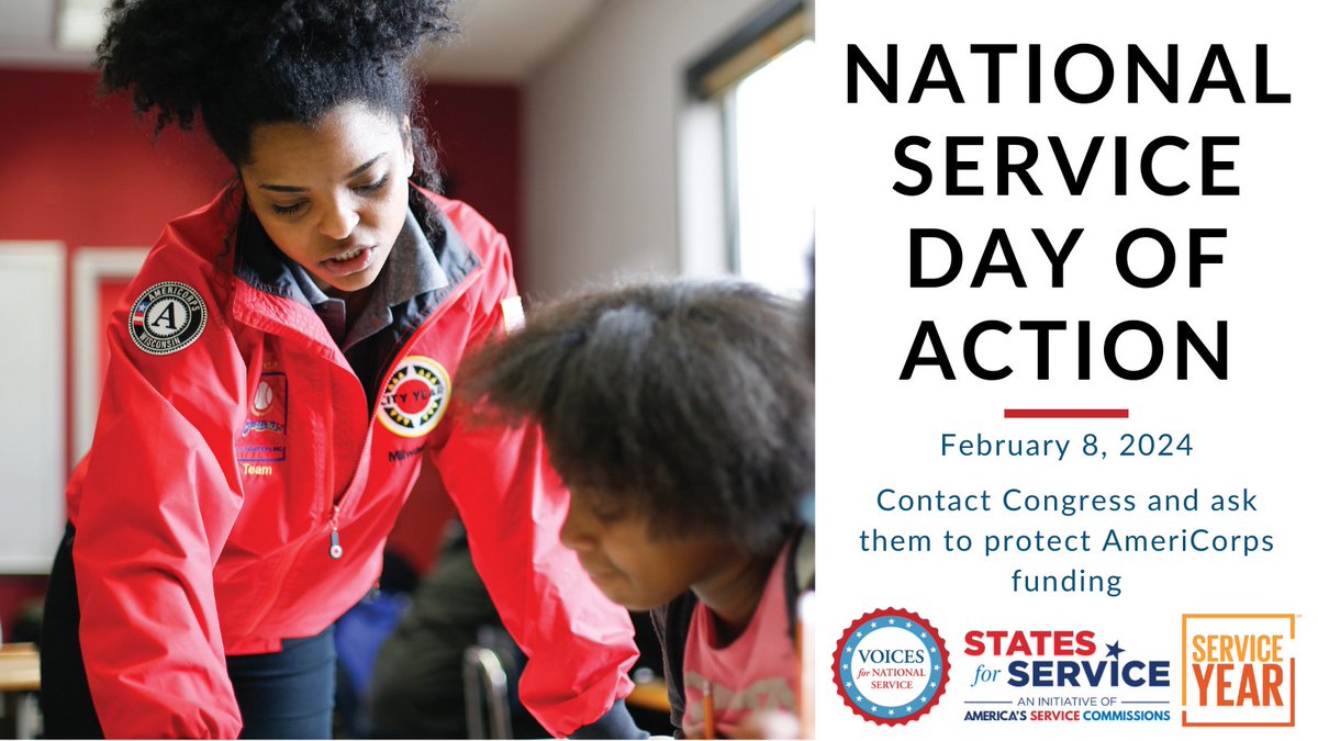 Are you an AmeriCorps alum? Program partner? Supporter? Join @Voices4Service, @states4service, and @ServiceYear TODAY for a virtual day of action to urge Congress to invest in @AmeriCorps in FY24! voicesforservice.org/national-servi… #Stand4Service