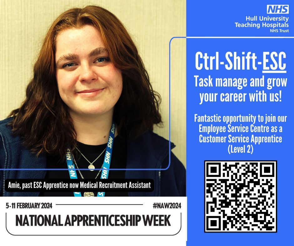 HullHospitals's tweet photo. Our Employee Service Centre (ESC) are at the heart of everything we do supporting our strong workforce with all manner of HR, employment, payroll and policy requests.  Apply now for the Customer Service Apprenticeship opportunity.  https://t.co/bno3G1AE6j https://t.co/pLoF3apQWs
