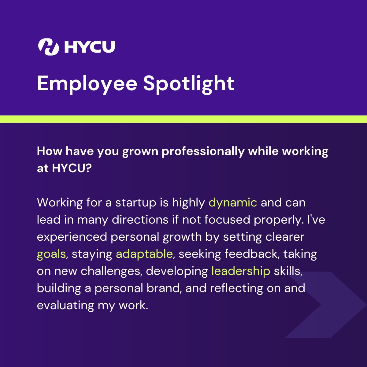 hycuinc's tweet photo. ๐Meet Chewy in our next employee spotlight! Discover why grit is the HYCU value that resonates with him the most and explore his professional growth journey at #TeamPurple. Swipe to learn more about Chewy! ๐
Interested in joining the team? https://t.co/KcMmkwuPjX
#LifeAtHYCU https://t.co/biGgG7rFc6
