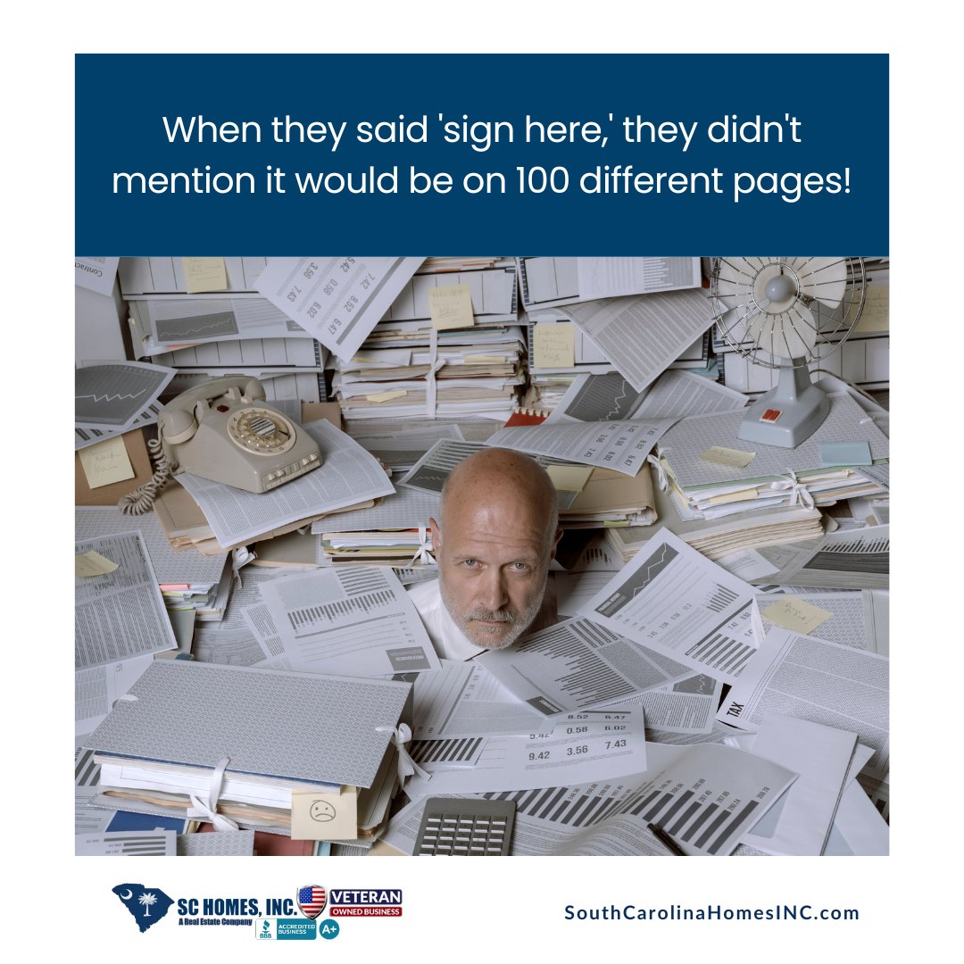 SC_HomesInc's tweet image. When they said 'sign here,' I thought it was a one-page love letter to my new home, not a novel! 📝😅 

#RealEstateComedy #PaperworkParty
