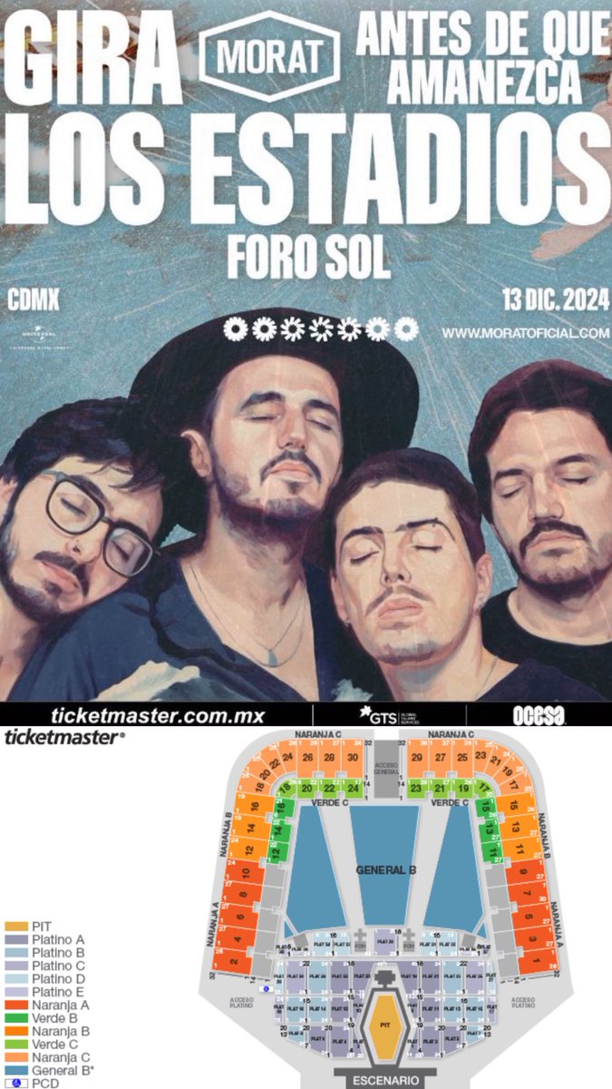 ailoviutl's tweet photo. 🚨PRECIOS DE BOLETOS OFICIALES🚨

🎙️ Morat 🎙️ Gira Los Estadios 🇲🇽

🗓️ 13 de Diciembre del 2024 🗓️
🏟️ Foro Sol 🏟️
📍 CDMX 📍

🎟️ Precios de Boletos CDMX 🎟️

PIT $4,880
Platino A $4,575
Platino B $4,270
Platino C $3,965
Platino D $3,660
Platino E $2,928
Naranja A $2,074
Verde B $1,830
Naranja B $1,647
Verde C $1,525
Naranja C $1,342
General B $1,220
*con cargos*

💳 Fechas de Preventas 💳

08/02 Venta a Fans (código) 9:00 AM
11/02 Venta Beyond/Prestige 9 AM*
12/02 Preventa Priority 9:00 AM*
13/02 Preventa Citibanamex 2:00 PM
14/02 Venta General 2:00 PM

Aquí explico sobre la Venta Beyond y la Preventa Priority: https://t.co/iRhvuLFr01

*por confirmar*

🎫 Boletera 🎫

CDMX, GDL y MTY: Ticketmaster 
Mérida: Eticket 

#Morat #LosEstadios #AntesDeQueAmanezca #MoratEstadios #MoratMéxico #Tour2024 #GiraLosEstadios Antes de Que Amanezca