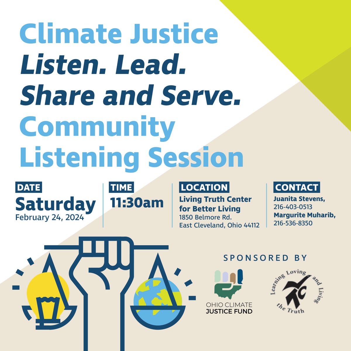 OhioCJFund's tweet image. Join the Living Truth Center for Better Living on Saturday, February 24th to discuss climate justice in East Cleveland! For more information, please contact Juanita or Margurite. See you there!