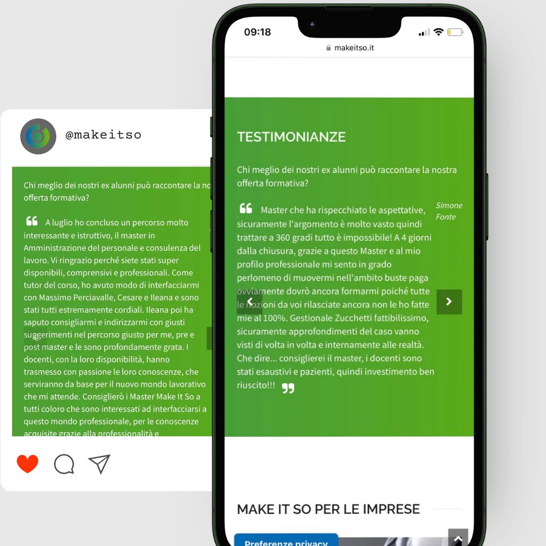 ✅ Ti stai chiedendo cosa pensano di noi gli studenti dei nostri masTer ? Come si sono trovati con noi o come valutano l'esperienza formativa ?
Clicca qui 👇:
makeitso.it

💻Ecco le testimonianze dei nostri ex studenti!
Leggi anche il parere sullo stage post master!