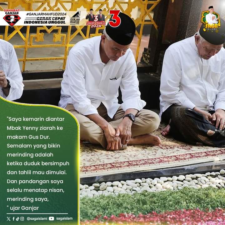 sagaislami's tweet photo. Ganjar Pranowo berziarah ke makam pendiri Nahdlatul Ulama (NU) KH Hasyim Asyari, dan presiden keempat RI, KH Abdurrahman Wahid atau Gus Dur, di kompleks Ponpes Tebuireng, Jombang, Jawa Timur.

Saat datang, Ganjar yang mengenakan peci hitam berbalut kemeja putih, diterima langsung oleh pengasuh Ponpes Tebuireng, KH Abdul Hakim Mahfudz, atau biasa disapa Gus Kikin.

#SahabatGanjar #GanjarPranowo #Ganjar #GenerasiGotongRoyong #GanjarPresiden #GanjarUntukSemua #GanjarMahfud2024 #SatSet #PastiLebihBaik #SatSetLebihBaik #MahfudMD