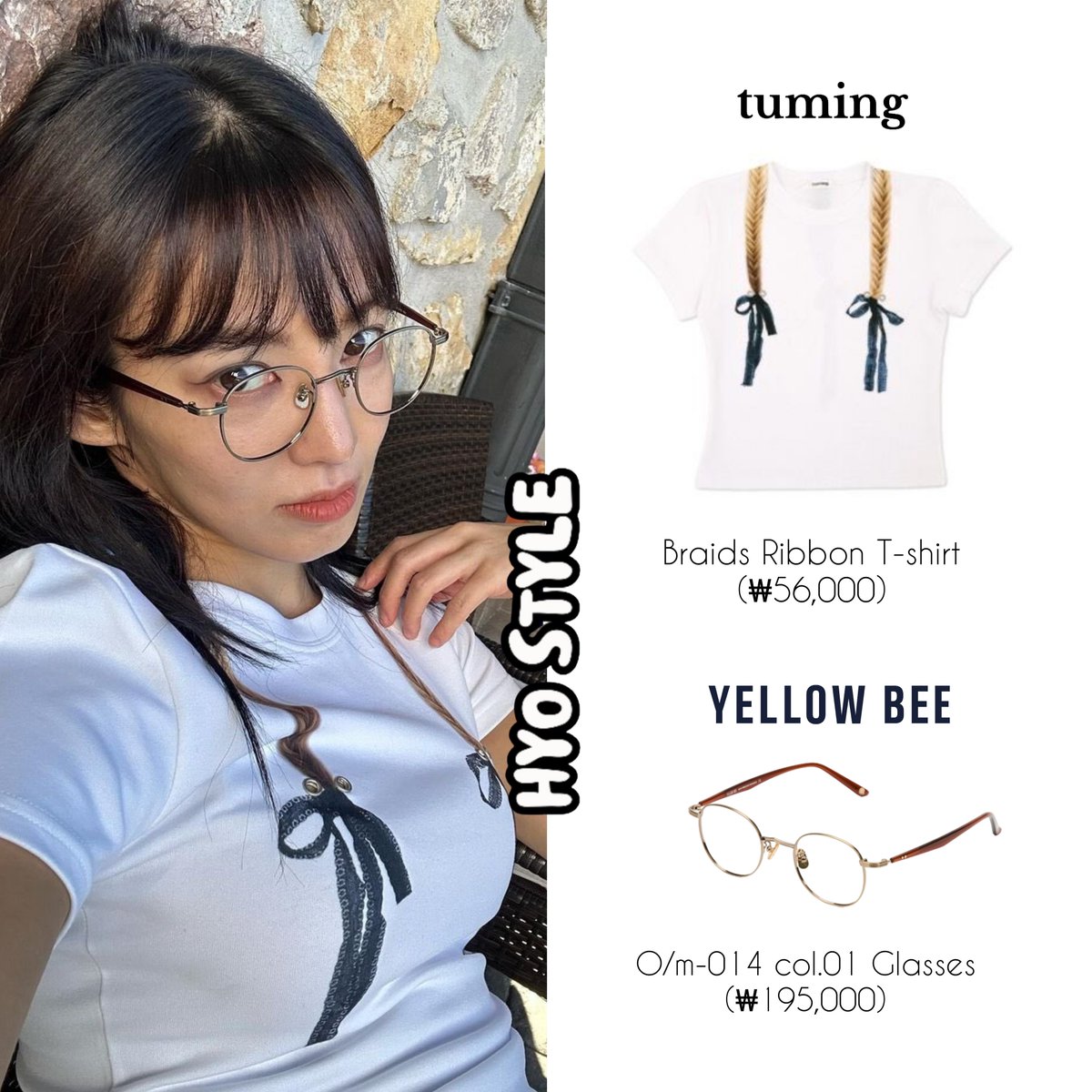 style_hyo's tweet photo. [HYO STYLE] As seen #Hyoyeon Instagram Post update for tvN Joy 'The Genius Paik 2'

TUMING
👕Braids Ribbon T-shirt (₩56,000)

YELLOW BEE
👓O/m-014 col.01 Glasses (₩195,000)

MATIN KIM
👕Sporty Track Jersey Top ($82.92/₩98,000)

#효연 #hyostyle   #matinkim #Tuming #YellowBee https://t.co/4KSEhK3deA