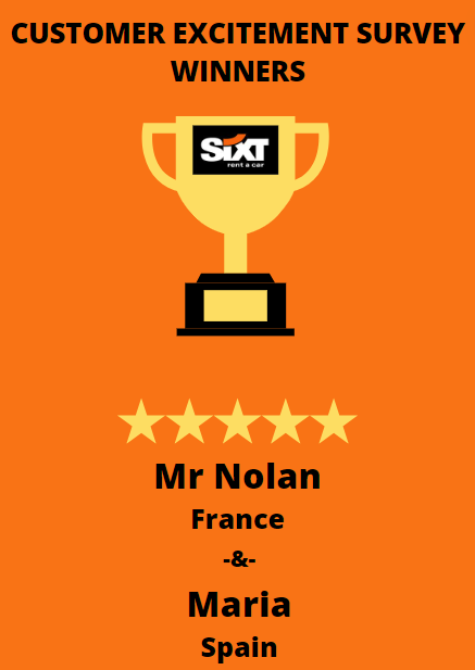 Our two latest CES competition winners announced and notified by Email. Both Sixt Ireland customers win a full refund of their rentals from late 2023 simply for completing their customer satisfaction surveys. Congratulations to both!
