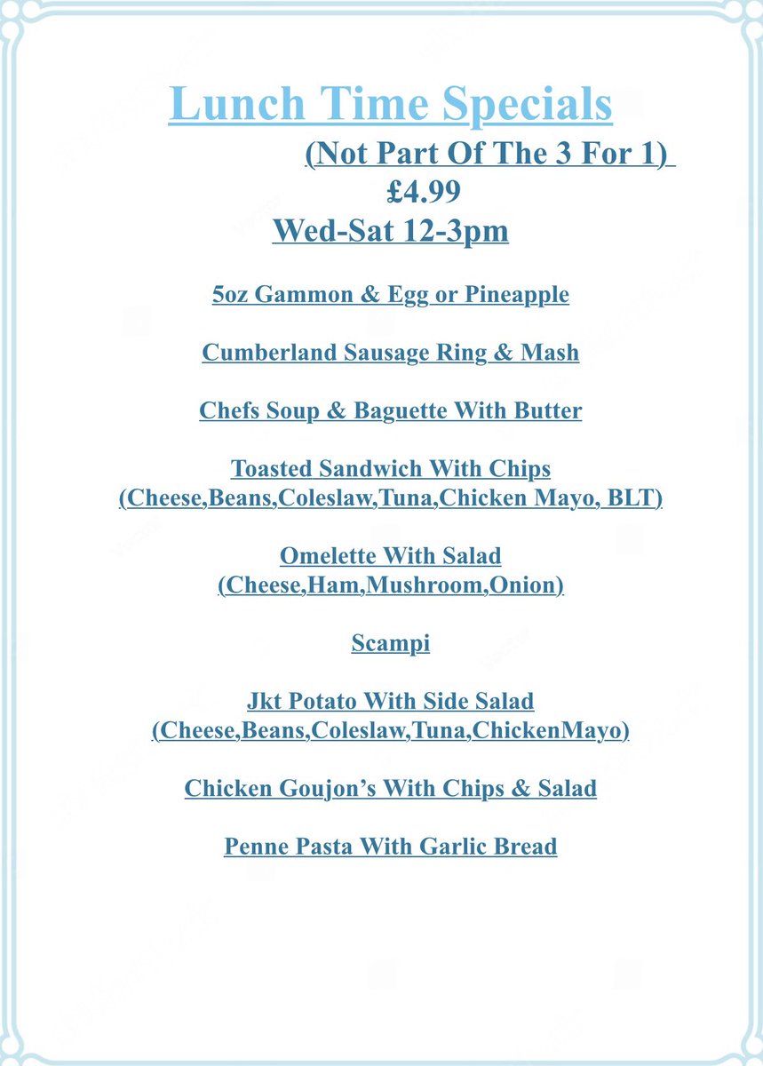 Wednesday to Saturday lunchtime 12-3