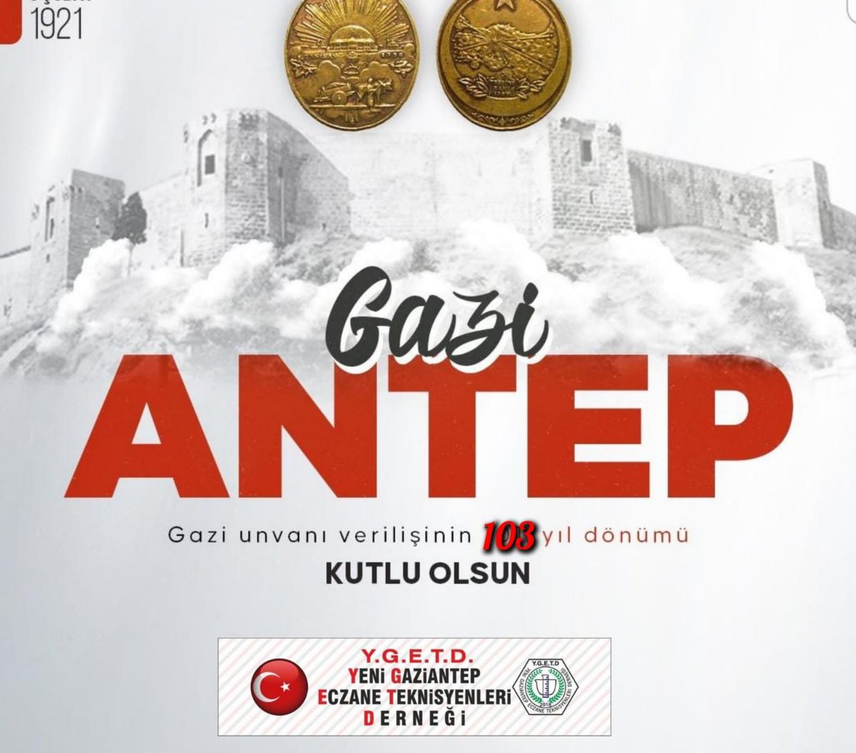 YeniDernegi's tweet photo. #Gaziantep’e “Gazilik” unvanı verilişinin 103. yıl dönümünü kutluyor, tüm şehitlerimizi rahmet ve minnetle yad ediyoruz. https://t.co/Lqgi9pOhPi