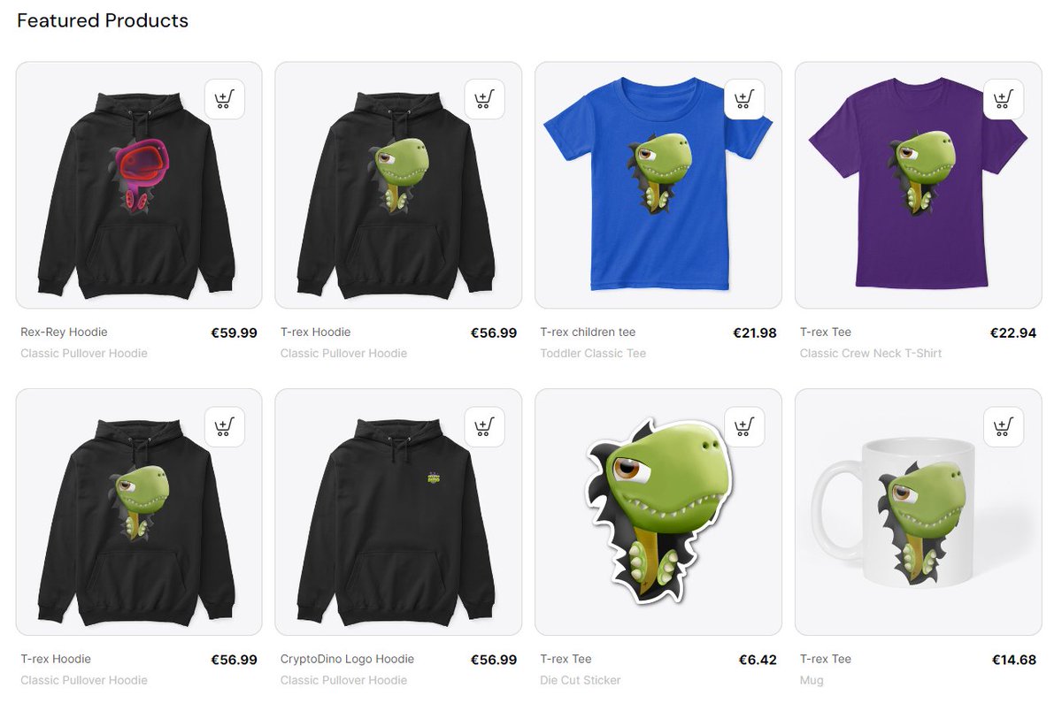 Buying our merch helps us keep the project alive. Consider making a purchase.💚 cryptodino.creator-spring.com