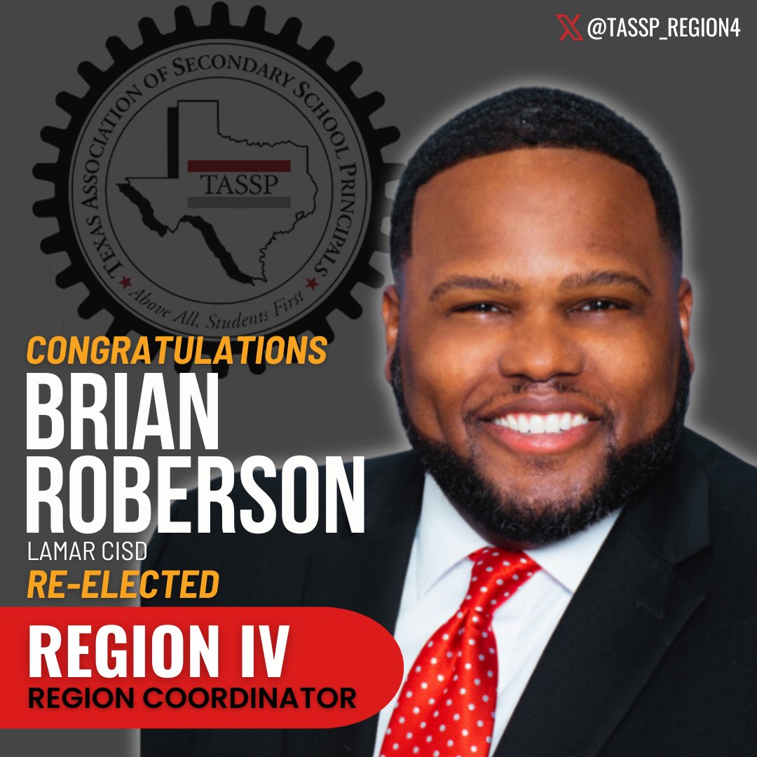 TASSP_Region4's tweet photo. Congratulations, @BKRoberson2, on being re-elected as the Region 4 Coordinator during the Spring Meeting held on February 8th. The new three-year term will begin at the conclusion of the annual meeting held during the @TASSP1 Summer Workshop in June. #firstofallstudentsfirst https://t.co/ccYXfO737g