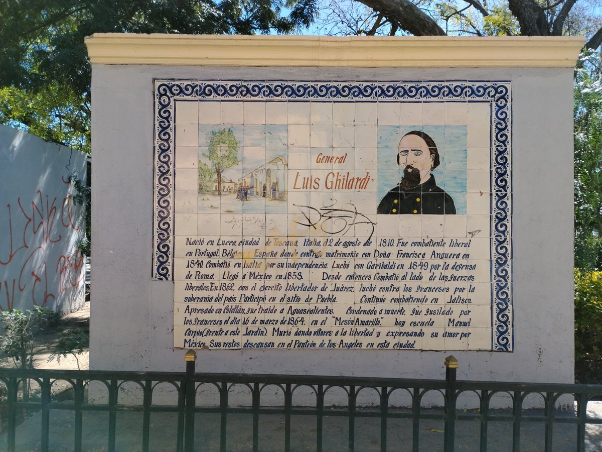 Aguascalientes... Jardín Carpio, mural que recuerda a Luis Ghilardi, quien  luchó por México. La historia está genialmente detallada en \, image size:1200x900