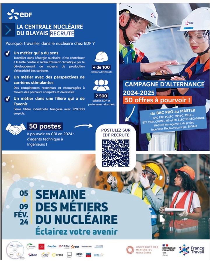 EDF Blayais (@edfblayais) on Twitter photo Le #nucléaire est un secteur d'avenir qui recrute !
➡️A <a href="/EDFBlayais/">EDF Blayais</a> , plus de 40 offres sont à pourvoir.
💡Plus d'infos sur les opportunités professionnelles: edf.fr/edf-recrute
<a href="/edfrecrute/">EDF Recrute</a> #DLDAoût Le #nucléaire est un secteur d'avenir qui recrute !
➡️A <a href="/EDFBlayais/">EDF Blayais</a> , plus de 40 offres sont à pourvoir.
💡Plus d'infos sur les opportunités professionnelles: edf.fr/edf-recrute
<a href="/edfrecrute/">EDF Recrute</a> #DLDAoût