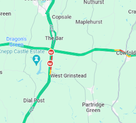 SylvMelB's tweet photo. #WestGrinstead: #A24 Worthing Road partly blocked Southbound due to a multi-vehicle accident between the Buck Barn Crossroads and the #B2135 Steyning Road @SussexTW @SussexIncidents https://t.co/10TfrpmDN7